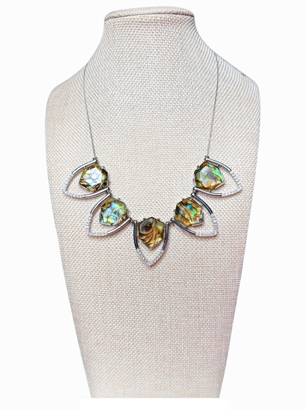 White House Black Market Iridescent Abalone Necklace - Silver & Green Hues
